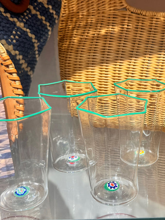 J.McLaughlin Hexagonal glass in green murrina made with glass. 
