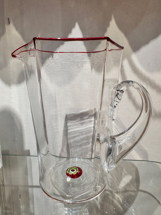 J.McLaughlin Pitcher in murrina ruby red trim made with glass. 