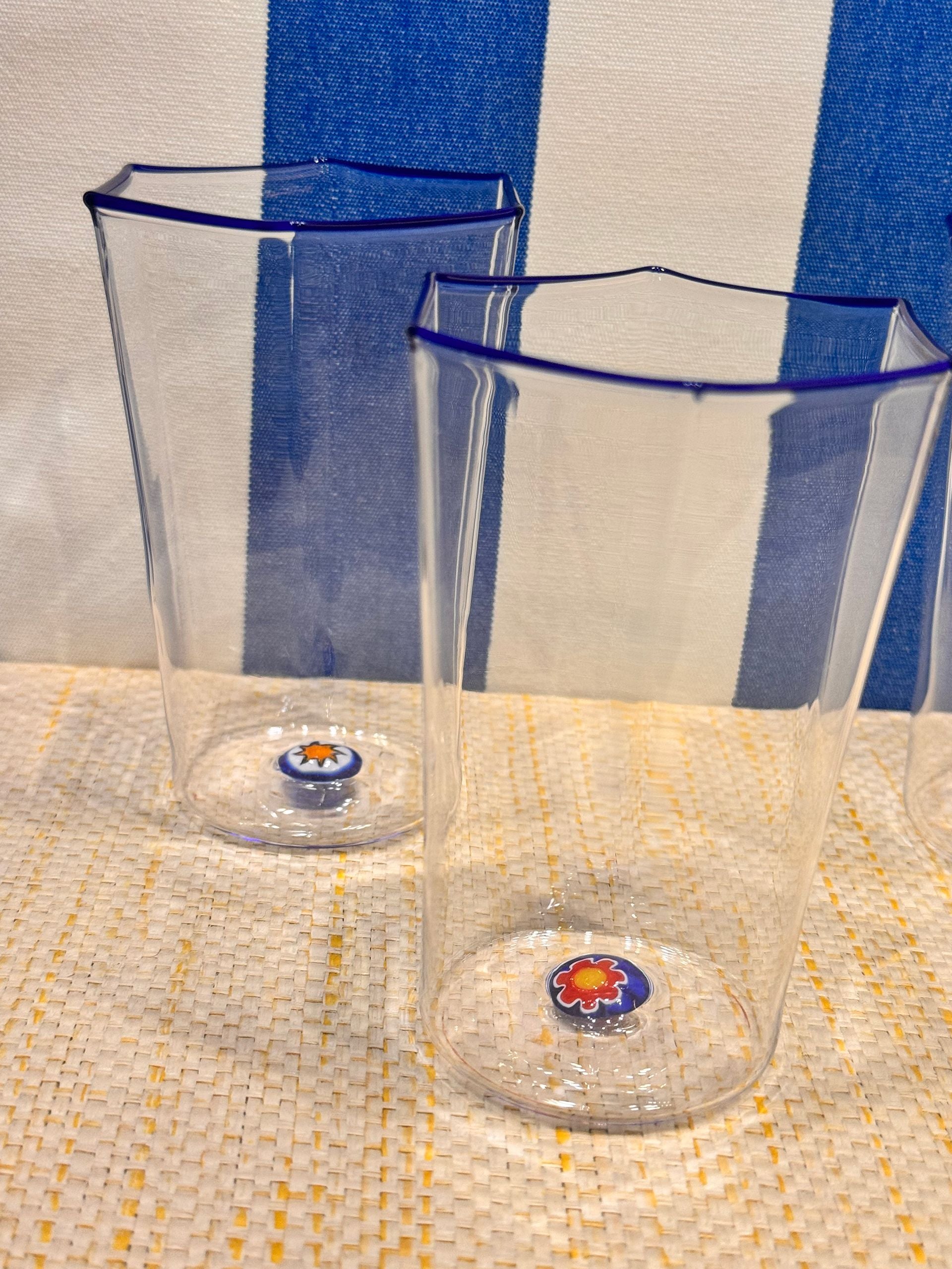 J.McLaughlin Hexagonal glasses in blue murrina made with glass. 