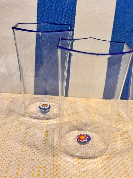 J.McLaughlin Hexagonal glasses in blue murrina made with glass. 