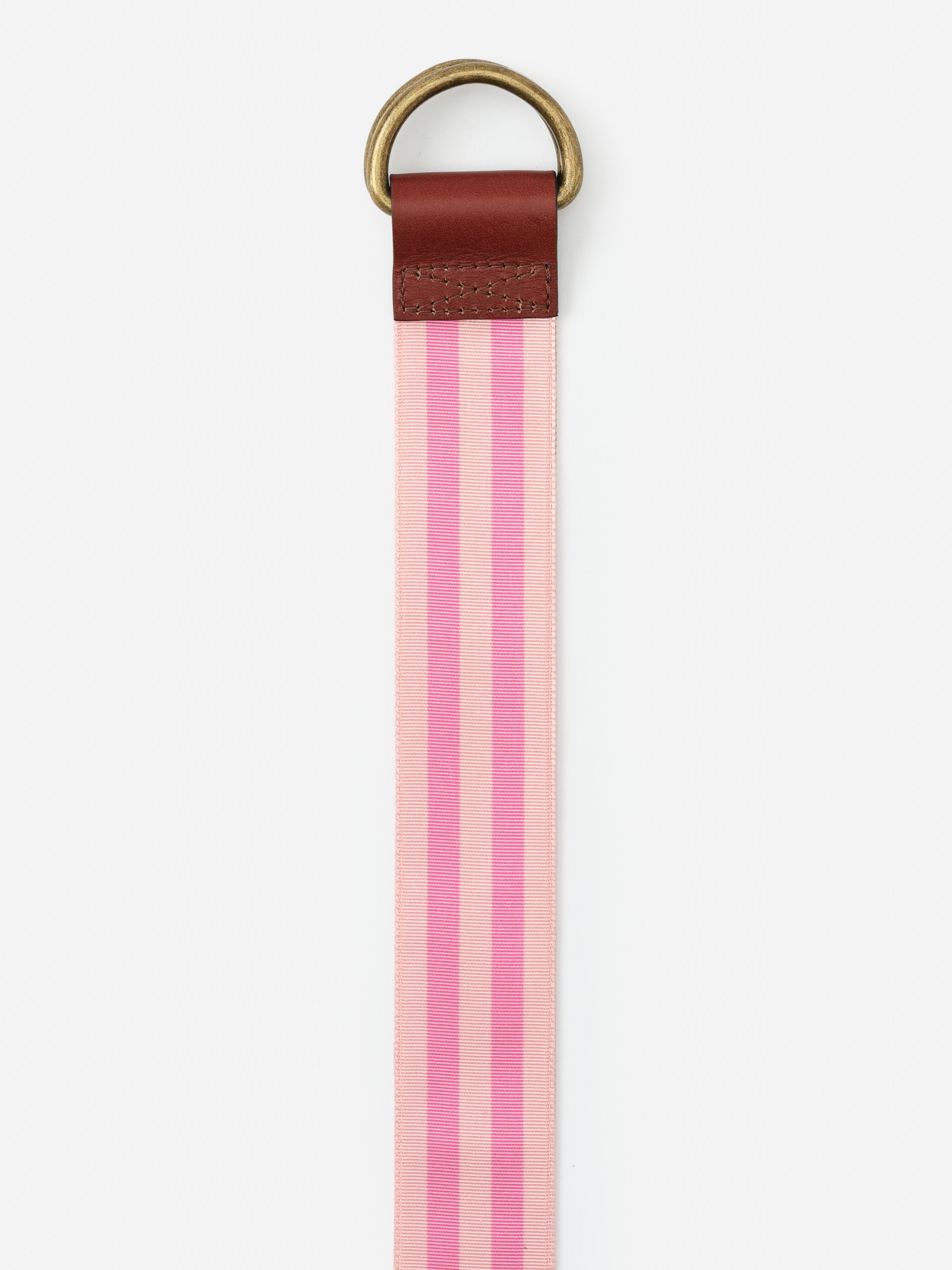 Ribbon Belt in Stripe by J.McLaughlin features a pink striped design with leather accents and a brass buckle, embodying effortlessly stylish, enduring designs for a life well-lived.