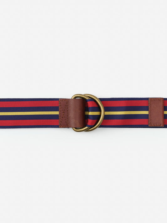 Ribbon Belt in Stripe by J.McLaughlin features an effortlessly stylish striped design with leather accents and brass hardware, embodying enduring designs and a legacy of timeless fashion.