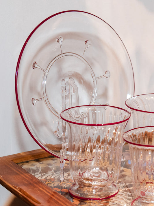 J.McLaughlin Presentation Plate in ruby red rim made with glass. 