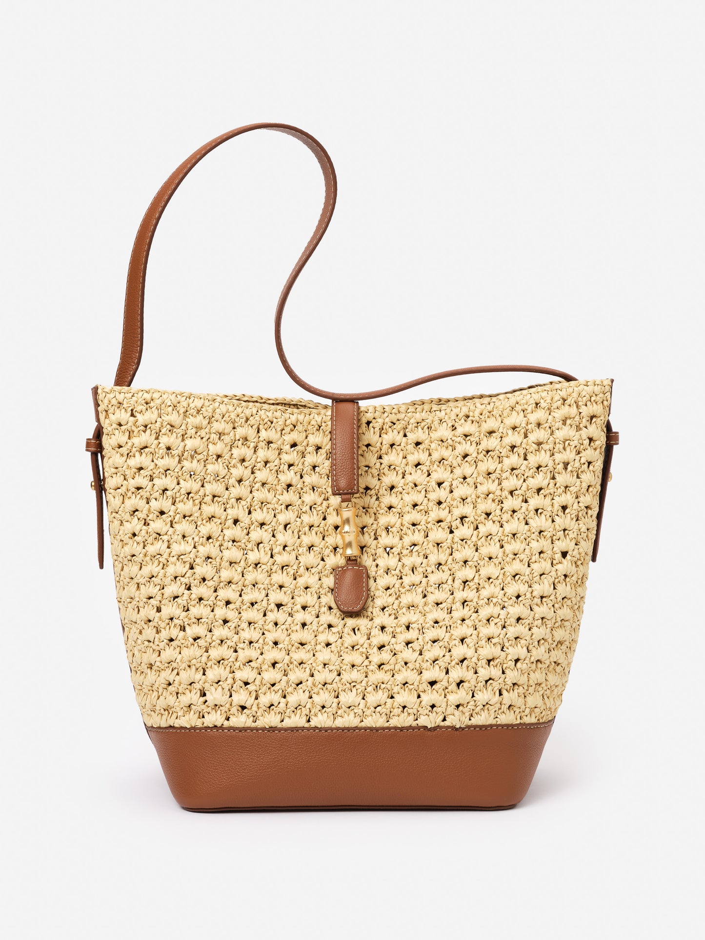 Crawford Raffia Handbag by J.McLaughlin features a woven raffia body with smooth leather accents, blending effortless style with enduring designs for a timeless look.