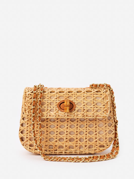 J.McLaughlin Waverly wicker handbag in natural/vachetta made with wicker.