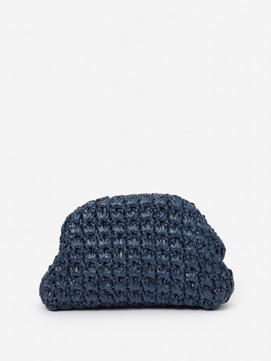 Bambi Hand Crochet Clutch by J.McLaughlin, featuring an effortlessly stylish navy hand-crocheted design crafted from innovative fabrics to embody enduring designs and timeless fashion.