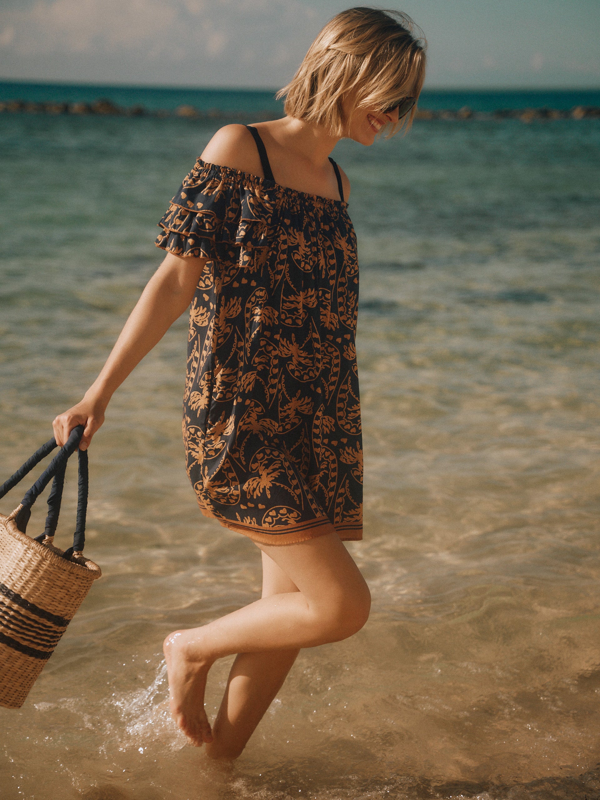J.McLaughlin Coletta coverup in dark navy made with viscose/polyester. 