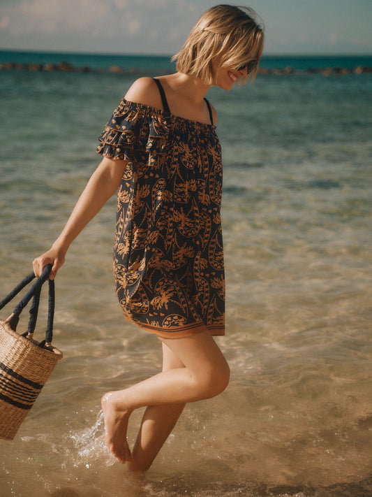 J.McLaughlin Coletta coverup in dark navy made with viscose/polyester. 