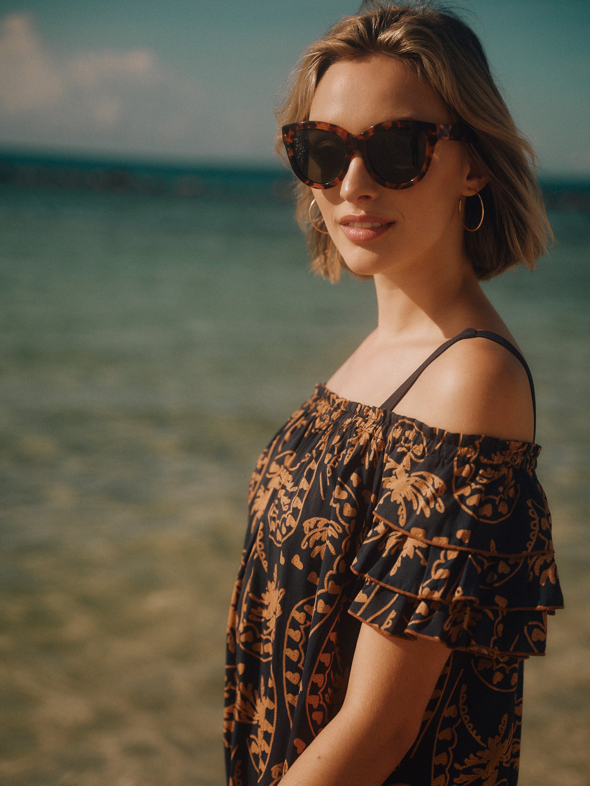 J.McLaughlin Coletta coverup in dark navy made with viscose/polyester. 