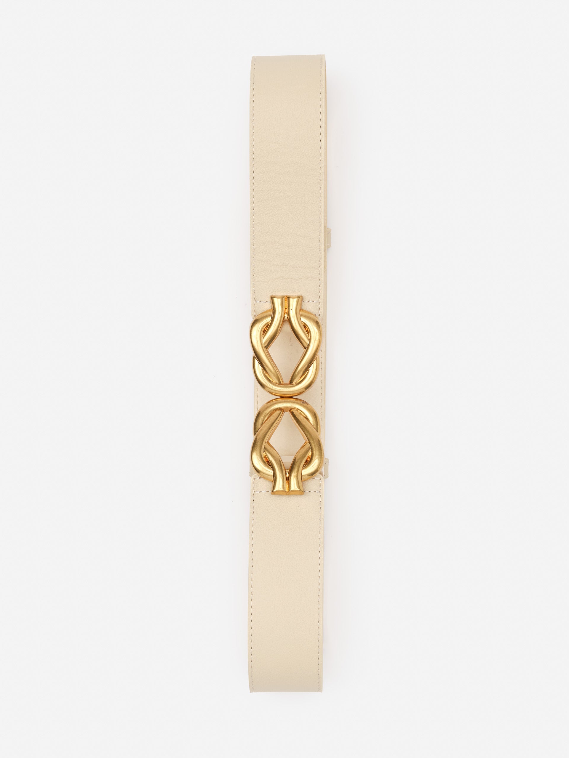 Eliza Belt by J.McLaughlin in soft beige leather with a distinctive gold-tone buckle, designed for effortlessly stylish looks and enduring designs. A destination for defining style. Life, Well-Lived.