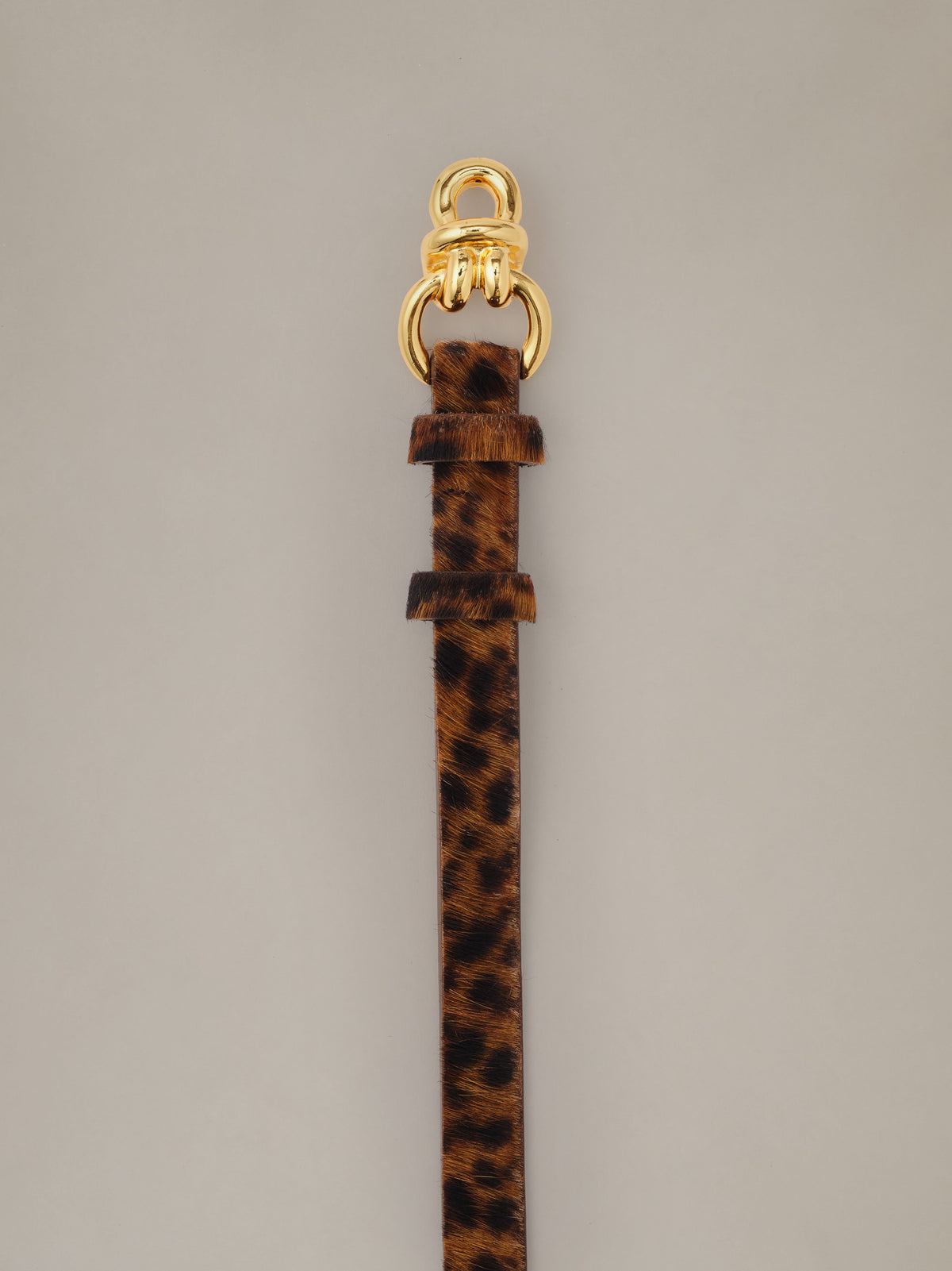 Natalie Pony Hair Belt in Leopard by J.McLaughlin featuring a slim profile signature knot hardware and rich leopard texture for timeless everyday style