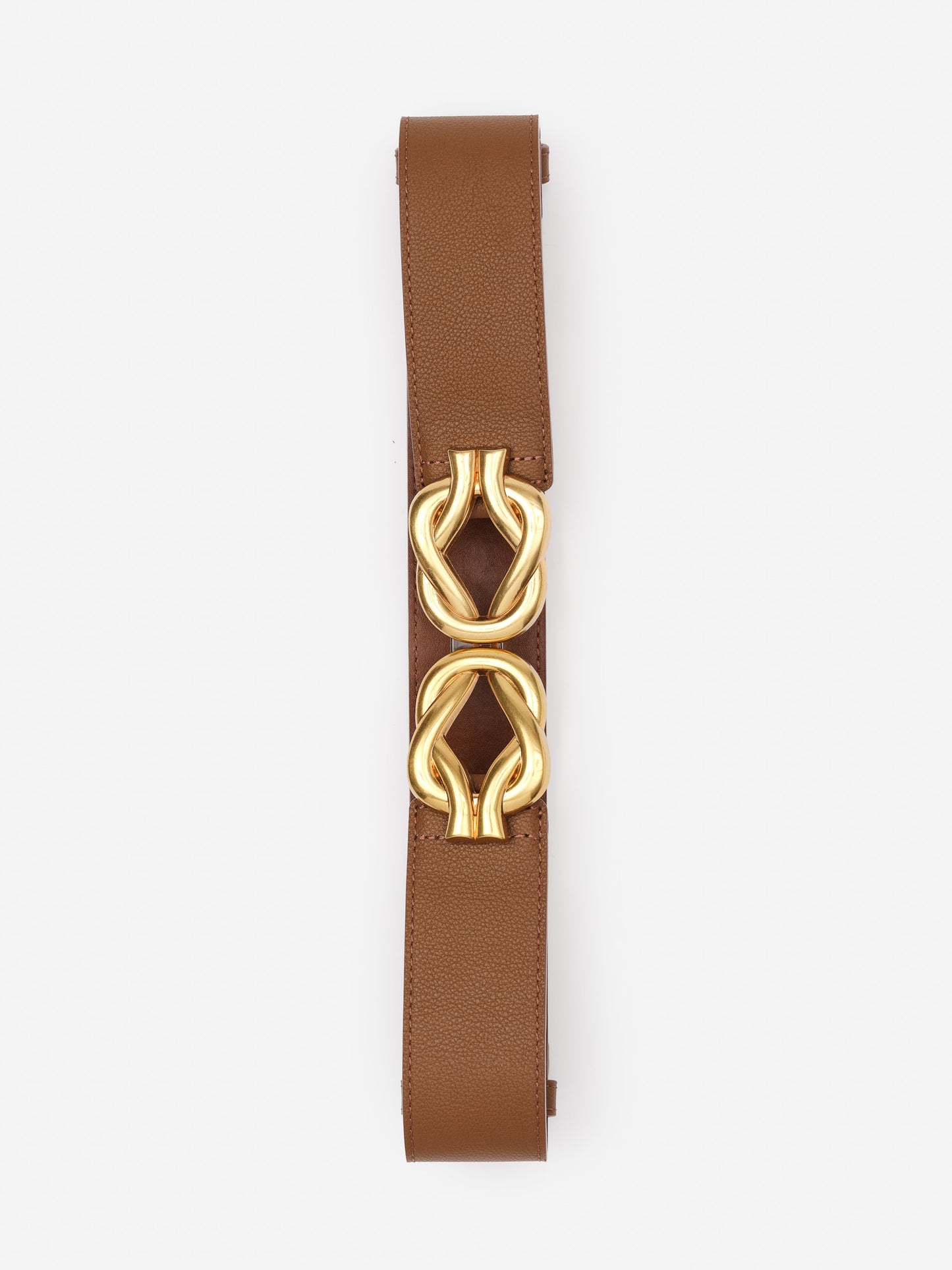Eliza Belt by J.McLaughlin features a rich brown leather strap with bold gold hardware, embodying effortlessly stylish, enduring designs and a legacy of timeless fashion.