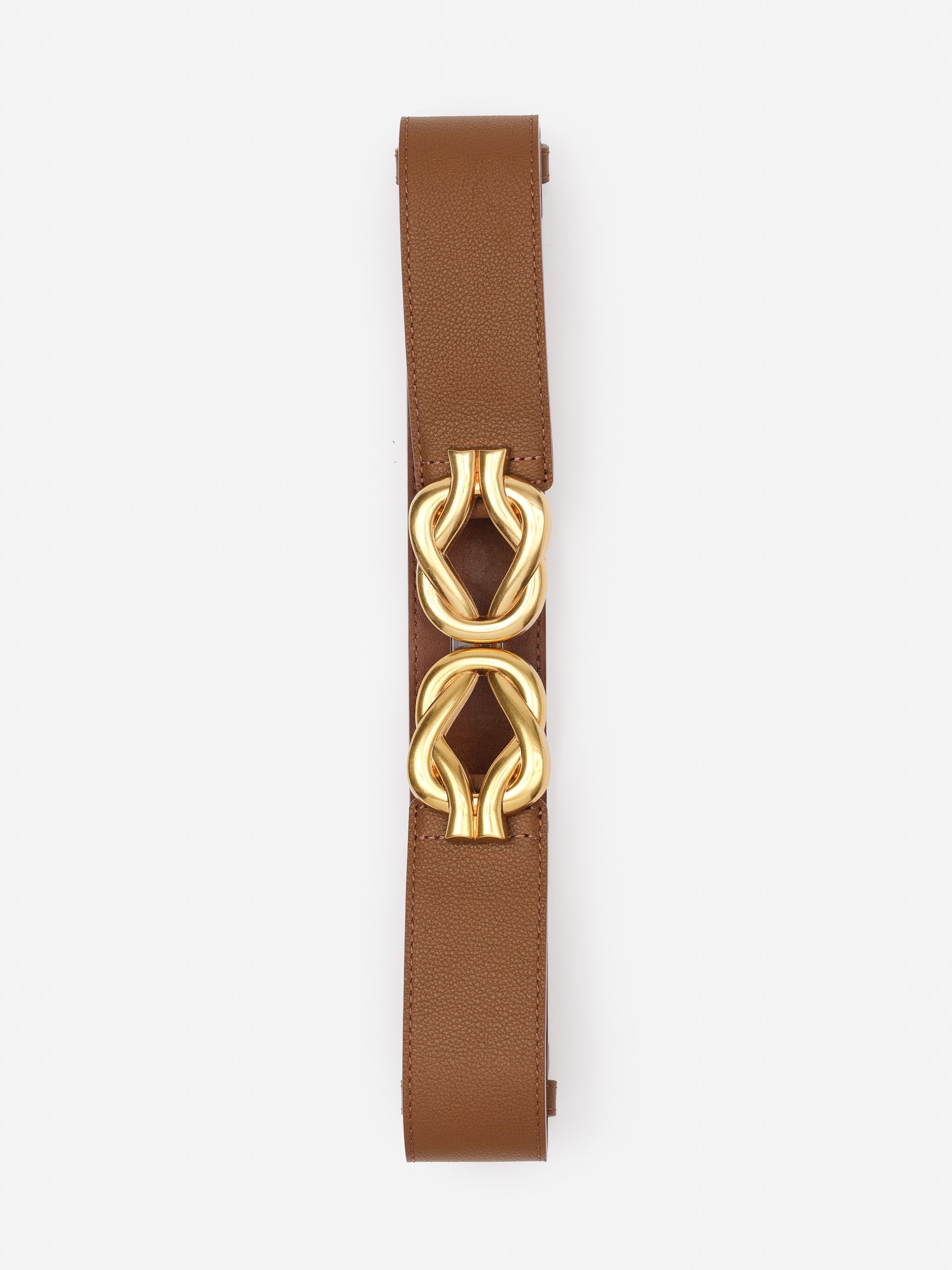 Eliza Belt by J.McLaughlin features a rich brown leather strap with bold gold hardware, embodying effortlessly stylish, enduring designs and a legacy of timeless fashion.