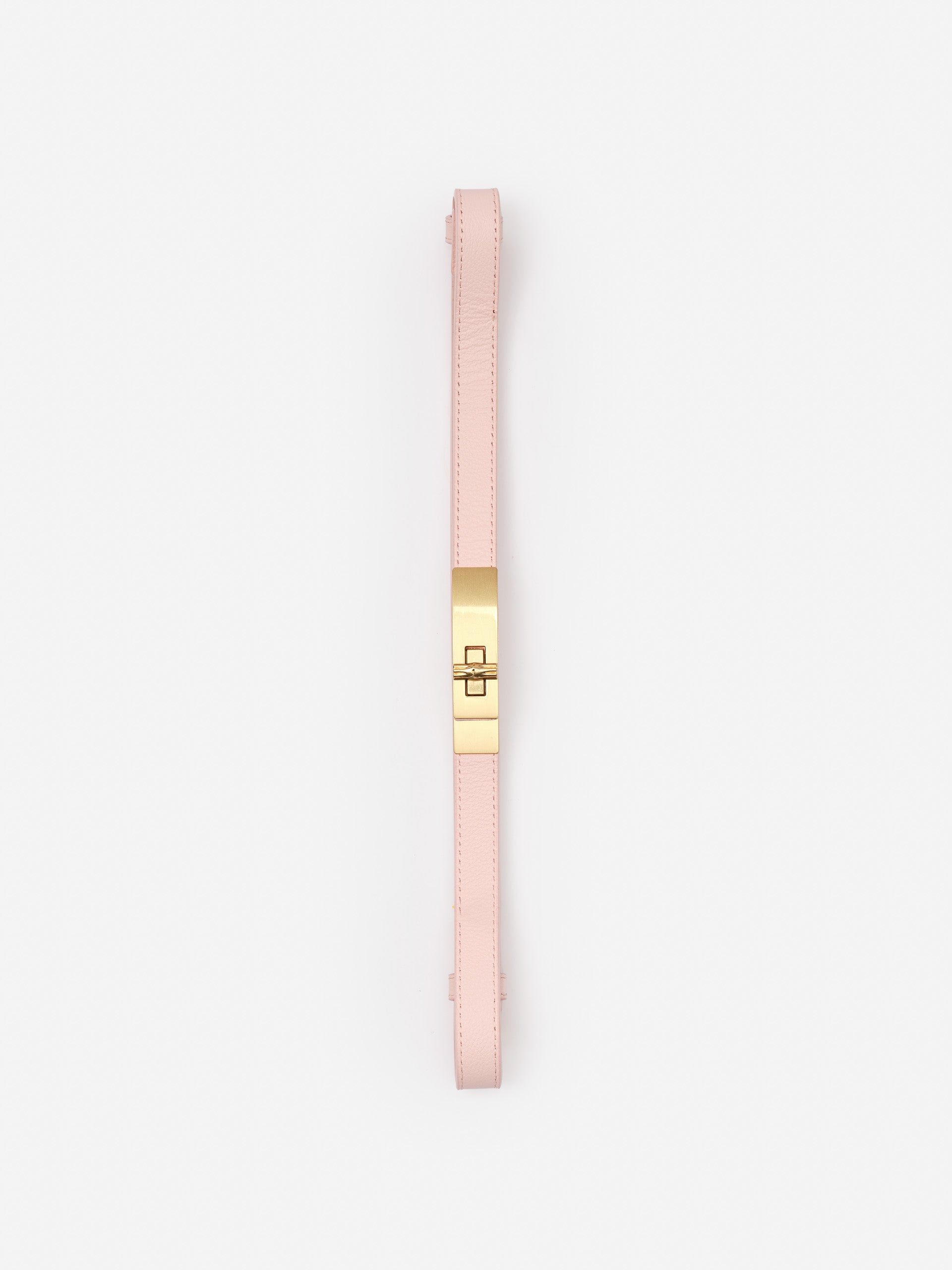 Liv Leather Belt in soft pink leather with a sleek gold-tone clasp by J.McLaughlin, showcasing effortlessly stylish, enduring designs for a legacy of timeless fashion.
