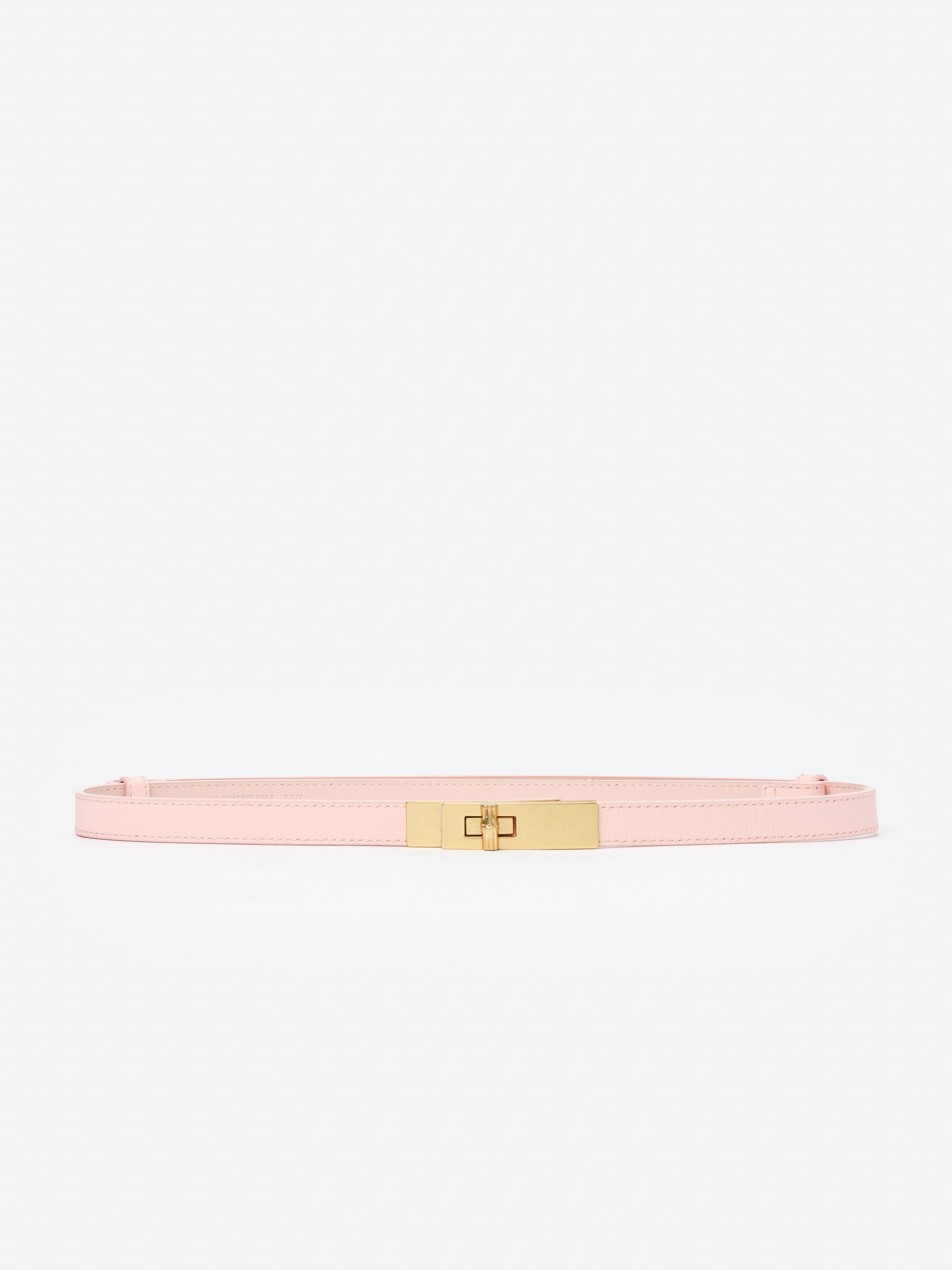 Liv Leather Belt in soft pink with gold-tone clasp, reflecting J.McLaughlin's legacy of timeless fashion and effortlessly stylish, enduring designs.