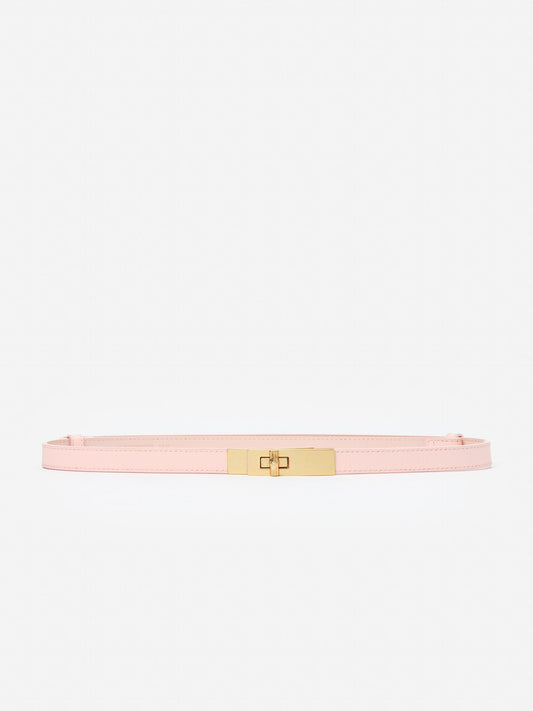 Liv Leather Belt in soft pink with gold-tone clasp, reflecting J.McLaughlin's legacy of timeless fashion and effortlessly stylish, enduring designs.