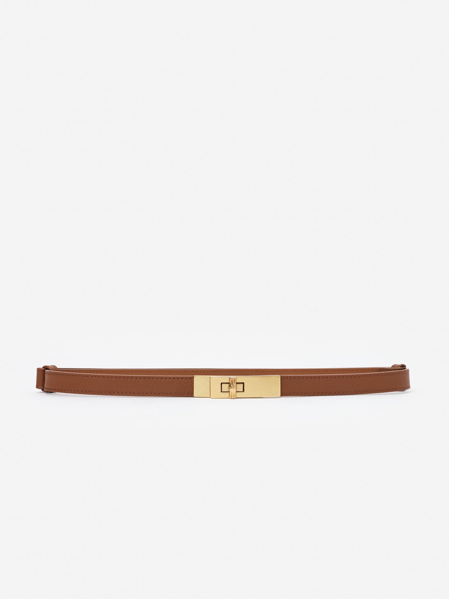 Liv Leather Belt in rich brown leather with gold-tone clasp by J.McLaughlin, showcasing effortlessly stylish, enduring designs and innovative fabrics for a legacy of timeless fashion.