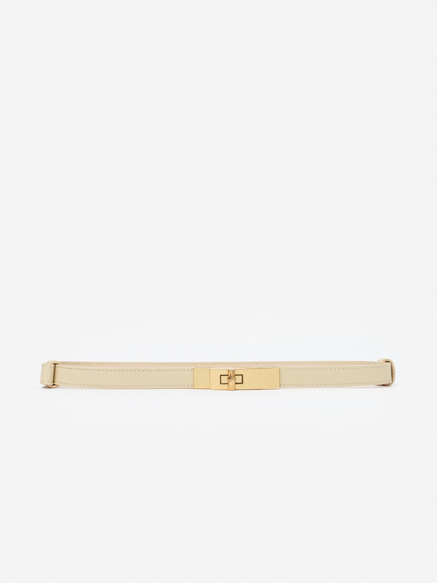 Elegant Liv Leather Belt in soft beige with gold-tone buckle from J.McLaughlin, showcasing effortlessly stylish, enduring designs with a legacy of timeless fashion. A destination for defining style. Life, Well-Lived.