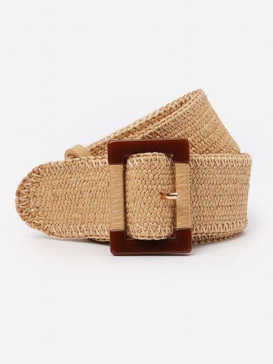 Margot Grasscloth Belt by J.McLaughlin features an effortlessly stylish woven design with a striking buckle, blending innovative fabrics and enduring designs for timeless fashion.