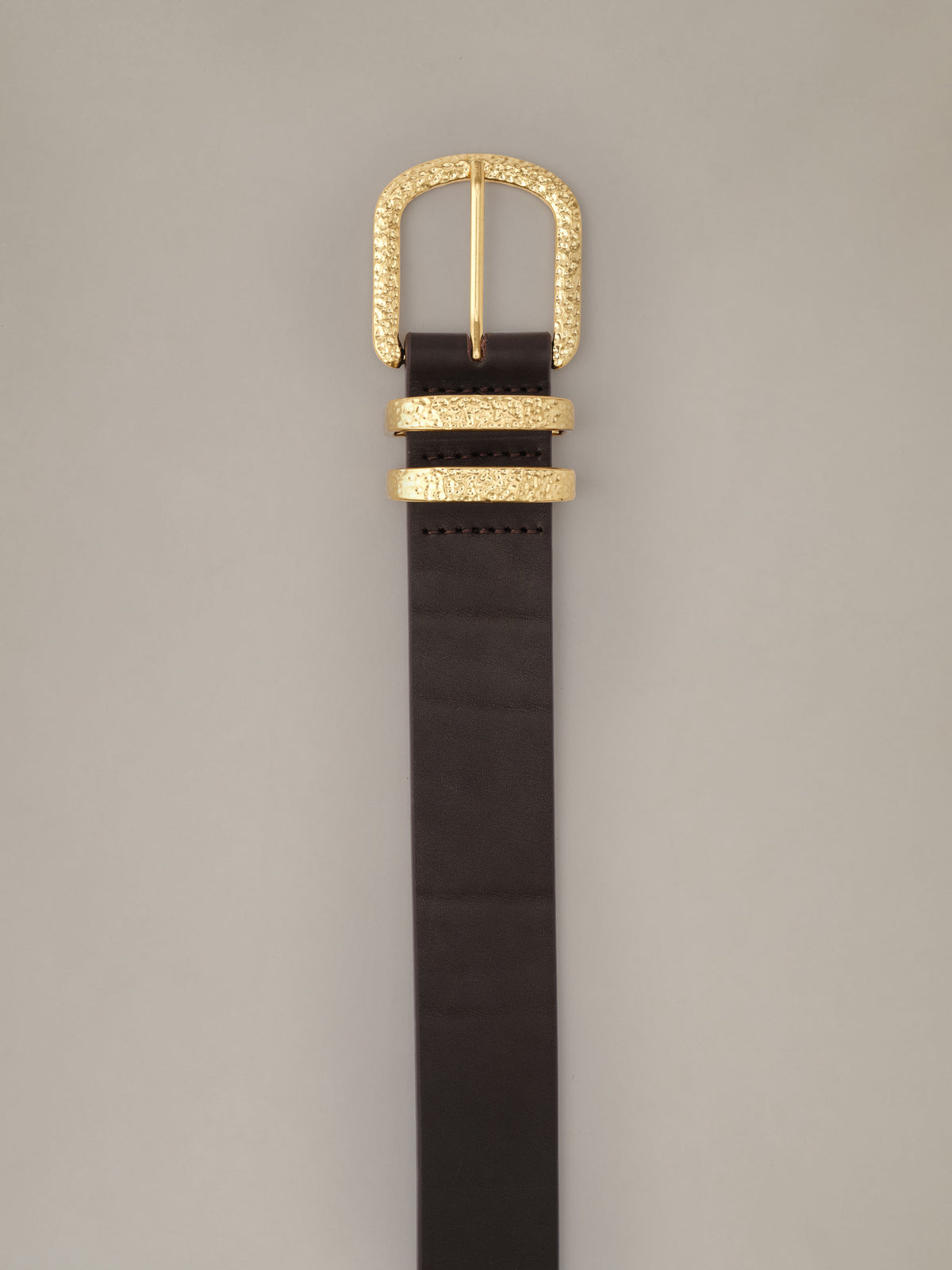Kendall Leather Belt by J.McLaughlin in dark brown leather with an ornate gold buckle for timeless everyday style with jeans and trousers