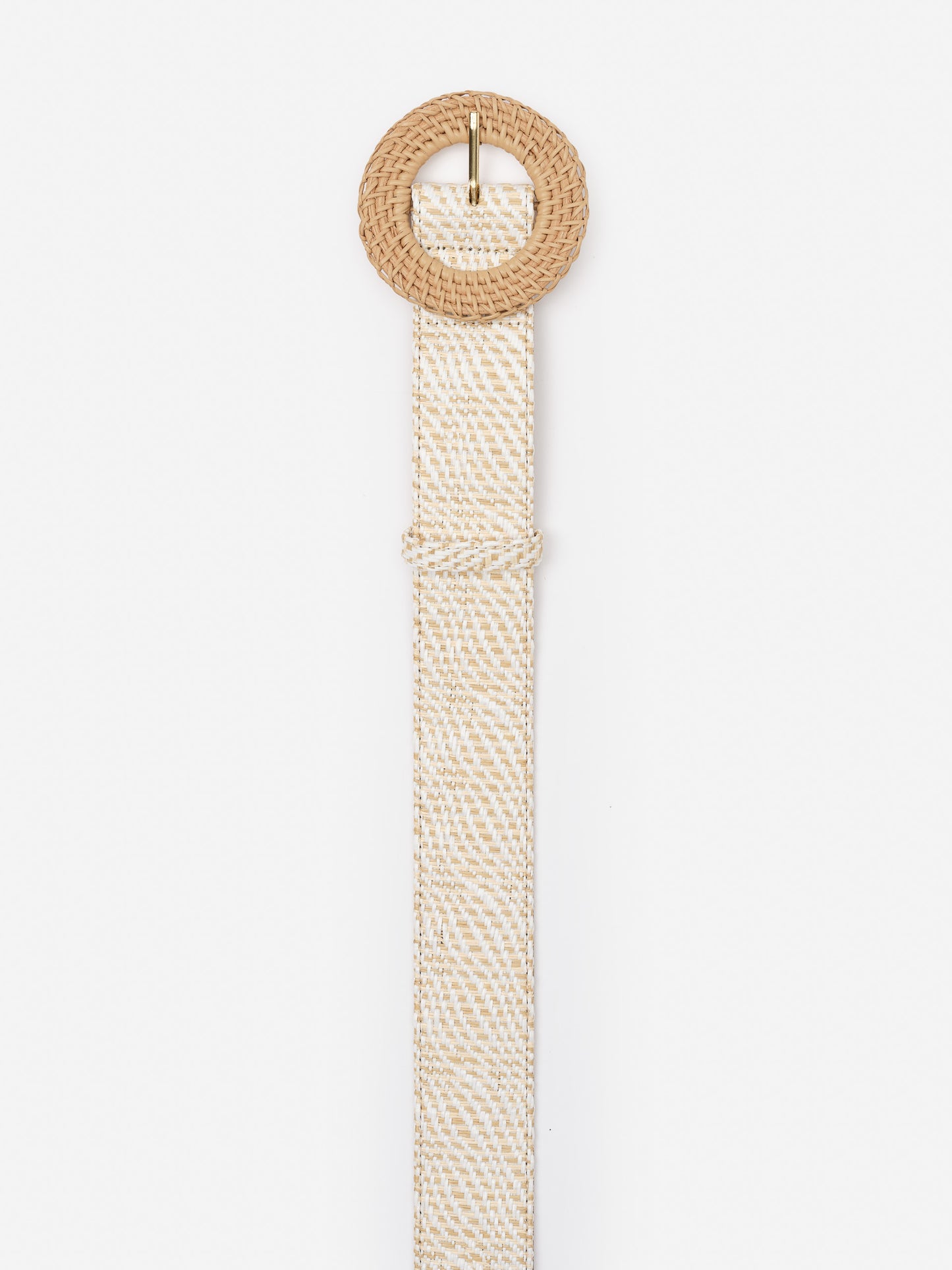 Popie Grasscloth Belt in Zebra by J.McLaughlin features an effortlessly stylish woven grasscloth texture with a round rattan buckle, showcasing enduring designs and innovative fabrics. A destination for defining style. Life, Well-Lived.