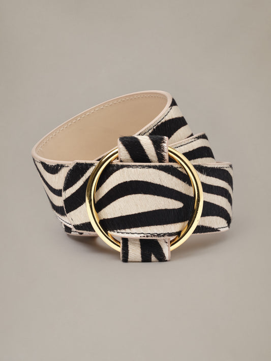 Amelia Pony Hair Belt in Zebra Stripes