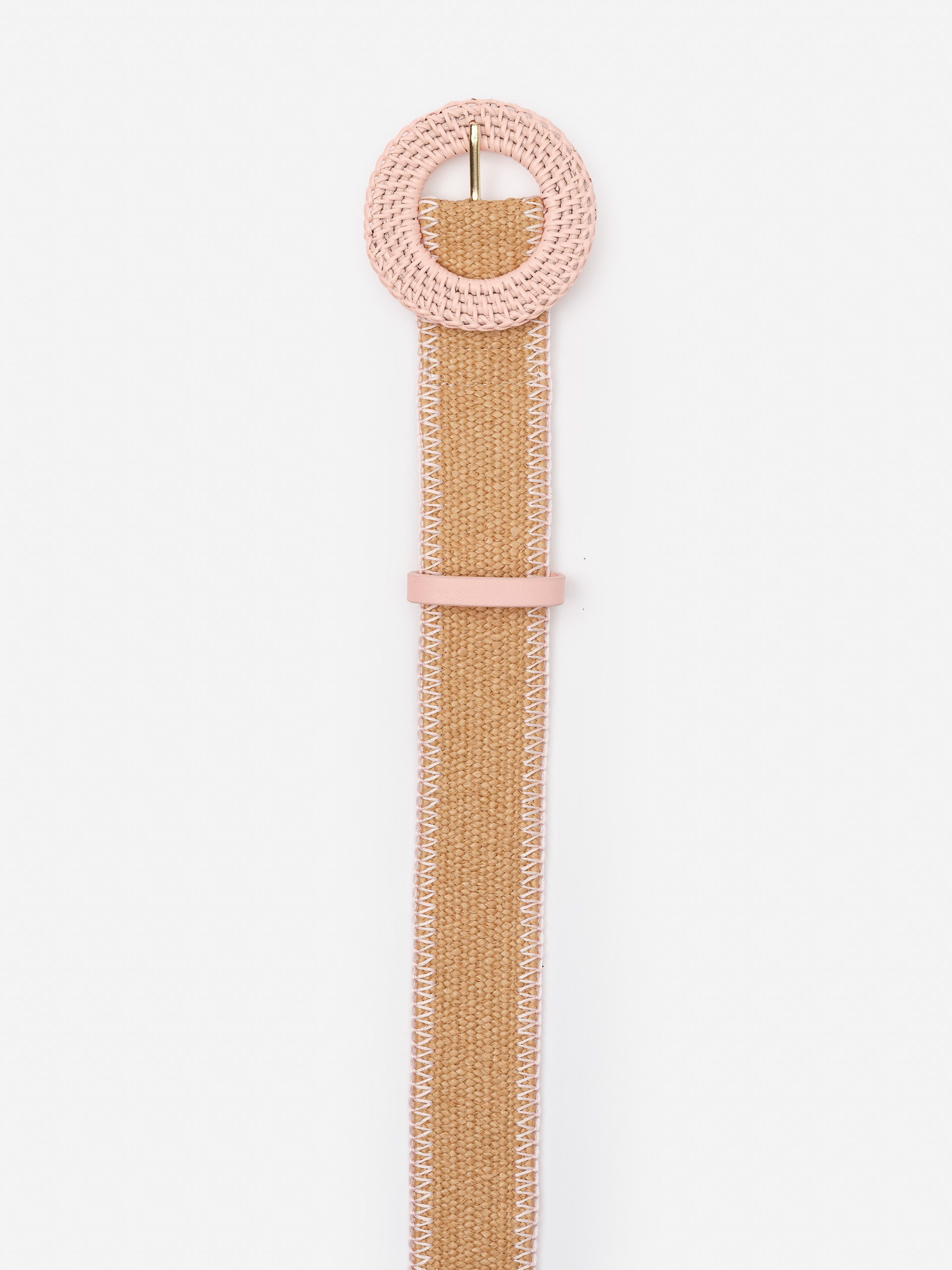 Popie Grasscloth Belt by J.McLaughlin features a woven natural fiber design with soft pink braided buckle and trim, embodying effortlessly stylish, enduring designs and innovative fabrics. A destination for defining style. Life, Well-Lived.