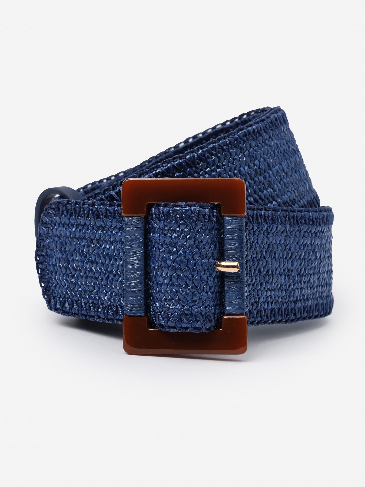 Margot Grasscloth Belt in deep navy blue by J.McLaughlin, featuring a woven texture and a classic buckle, combining effortlessly stylish, enduring design with innovative fabric.