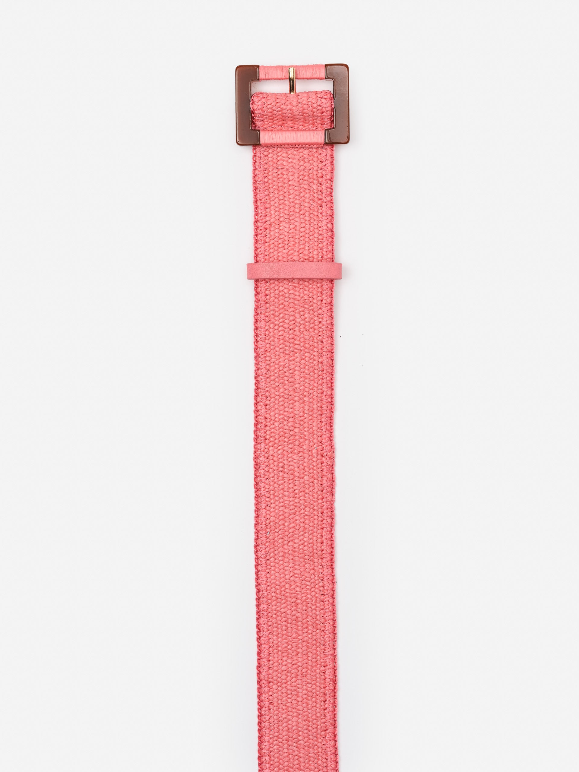 Margot Grasscloth Belt in coral pink by J.McLaughlin, featuring a woven texture and classic buckle, effortlessly stylish with enduring designs and innovative fabrics.