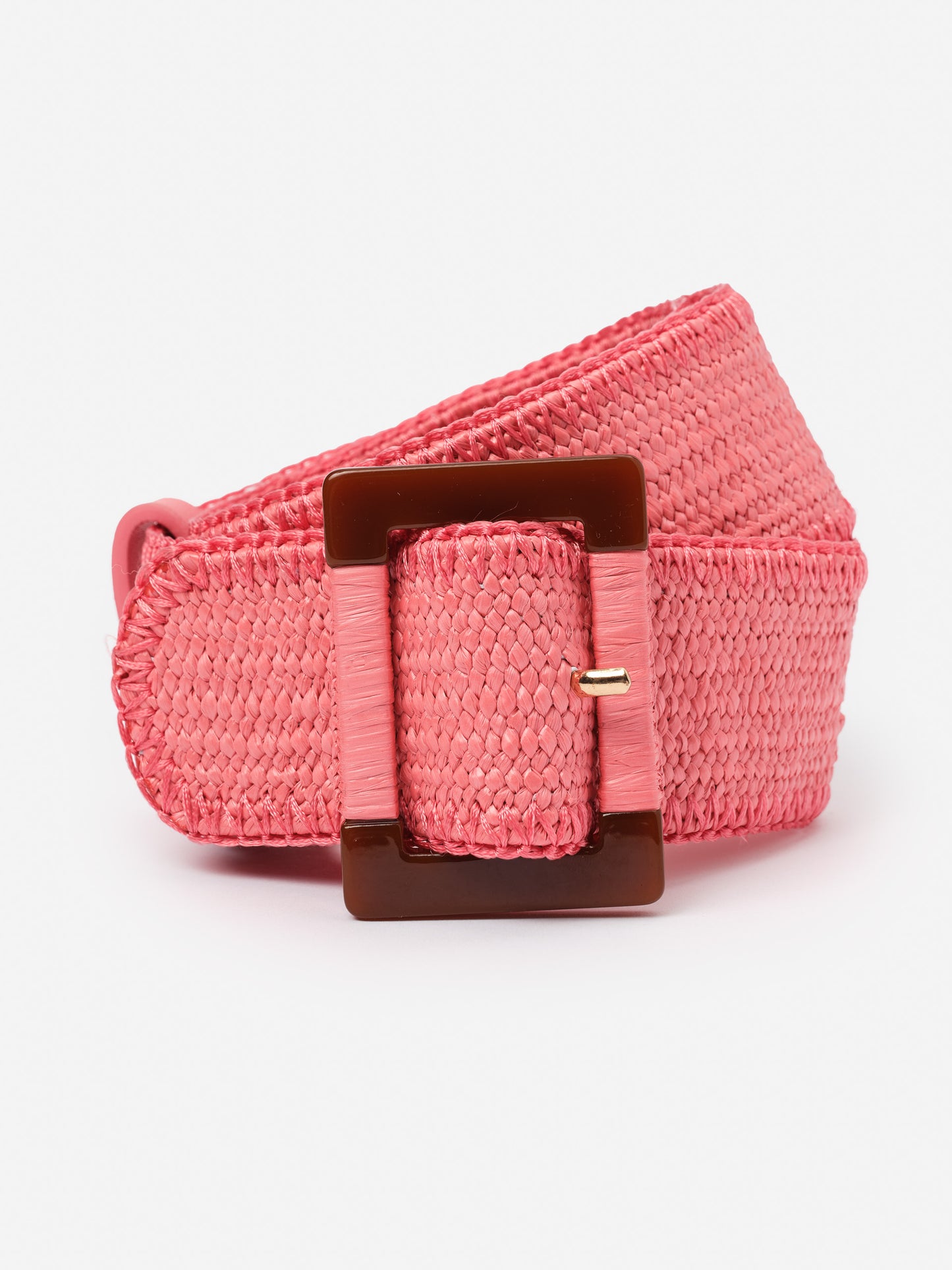 Margot Grasscloth Belt by J.McLaughlin in a vibrant pink woven design with a glossy rectangular buckle, blending effortlessly stylish appeal with enduring designs and a legacy of timeless fashion. A destination for defining style. Life, Well-Lived.