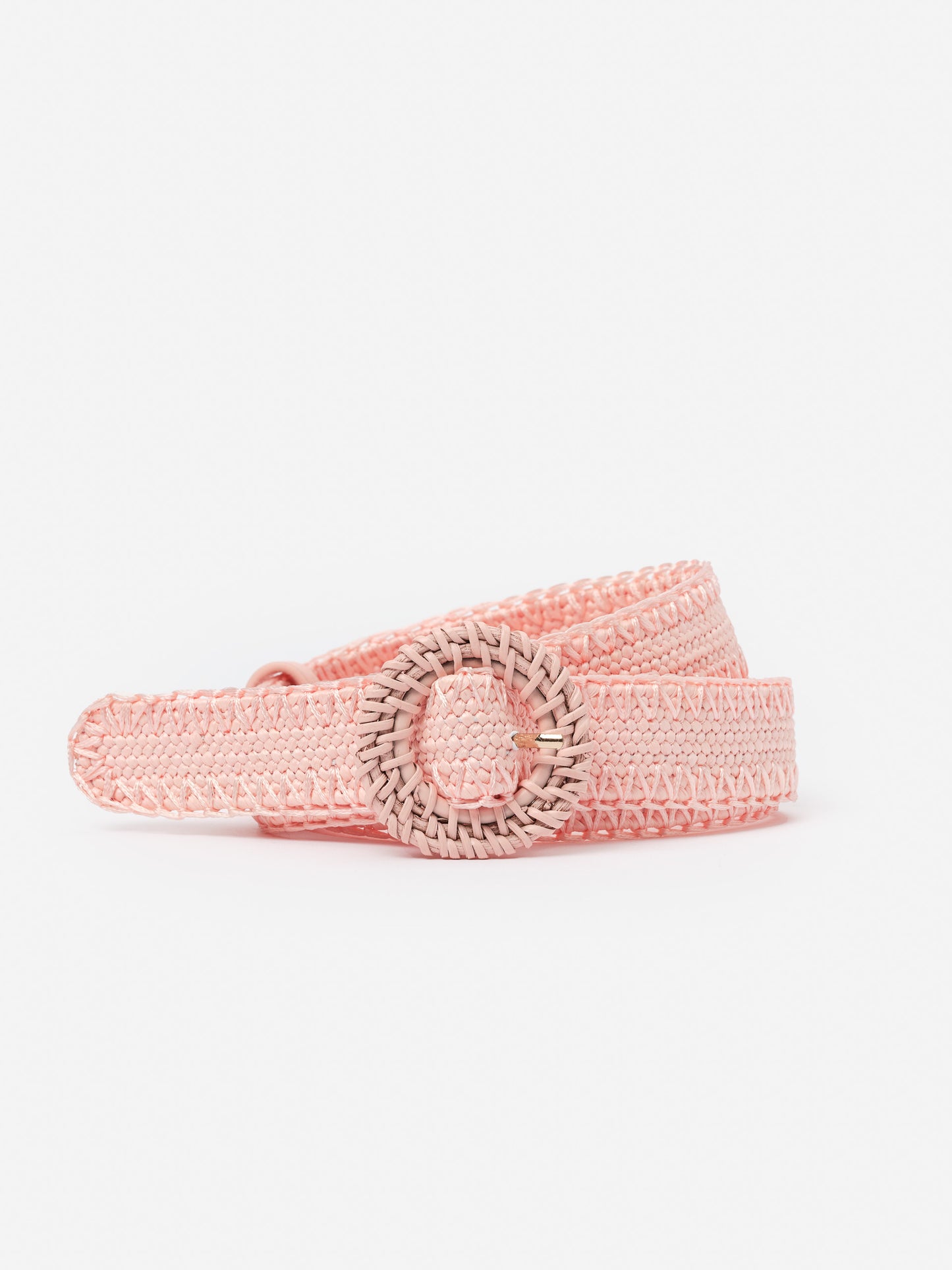 Mini Popie Grasscloth Belt by J.McLaughlin in soft pink, showcasing effortlessly stylish woven texture with innovative fabrics and enduring designs for a legacy of timeless fashion.