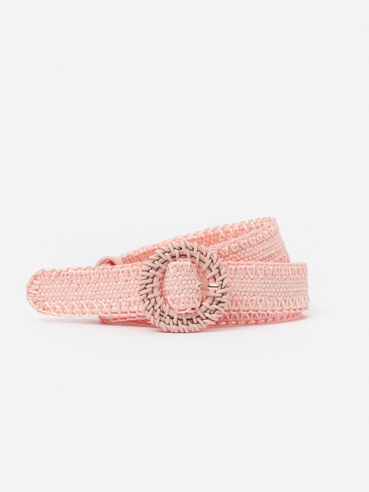 Mini Popie Grasscloth Belt by J.McLaughlin in soft pink, showcasing effortlessly stylish woven texture with innovative fabrics and enduring designs for a legacy of timeless fashion.