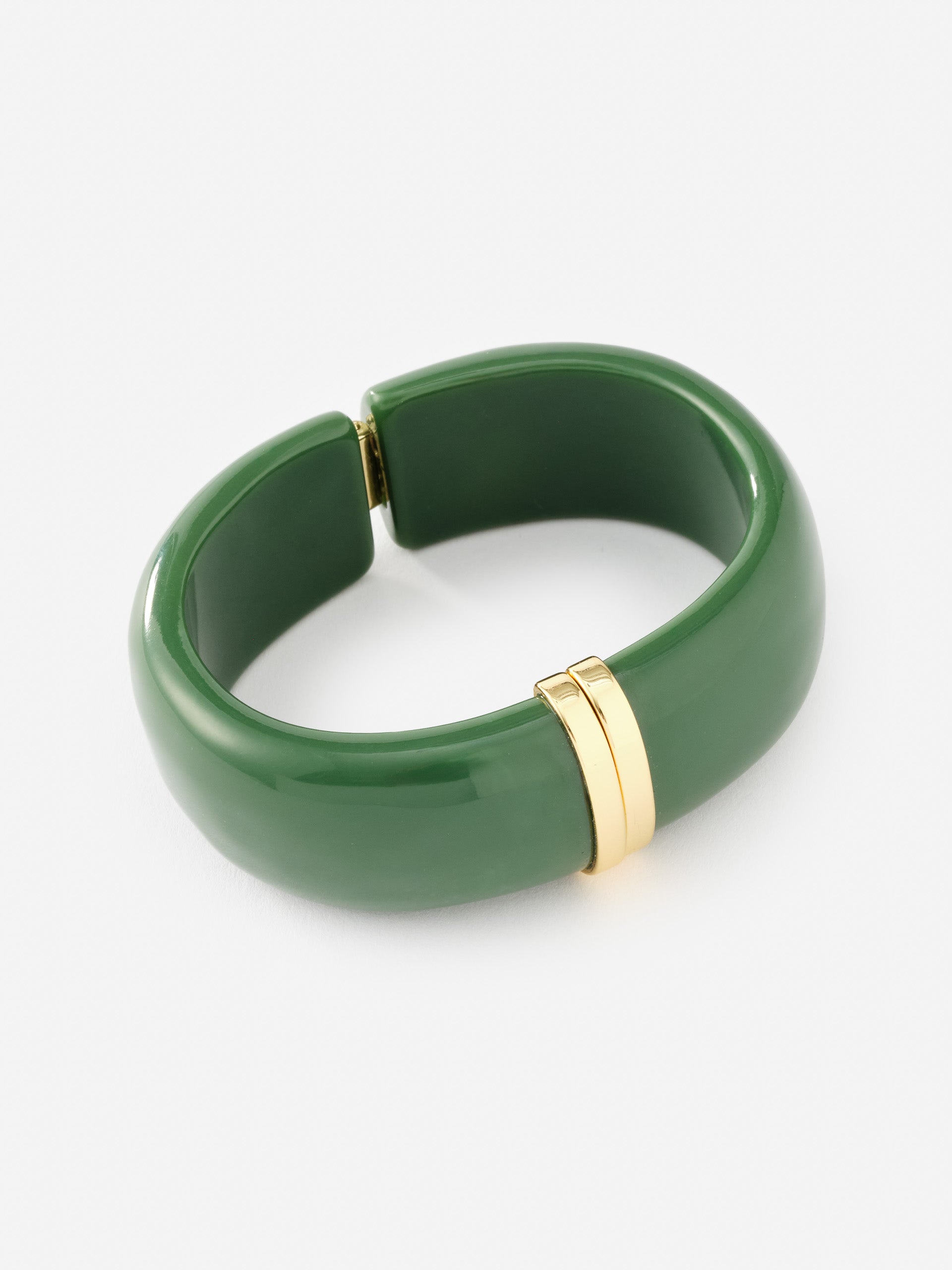 Resin Hinge Bangle by J.McLaughlin in sleek green with gold accents, showcasing effortlessly stylish and enduring designs, perfect for a destination for defining style. Life, Well-Lived.