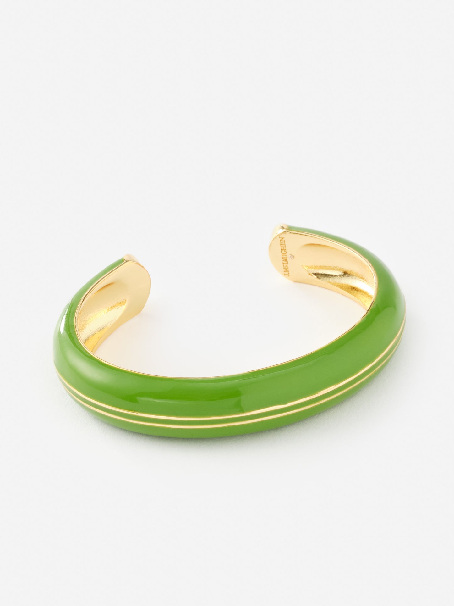 Enamel Striped Cuff by J.McLaughlin in glossy green with gold accents, showcasing effortlessly stylish and enduring designs from a destination for defining style. Life, Well-Lived.