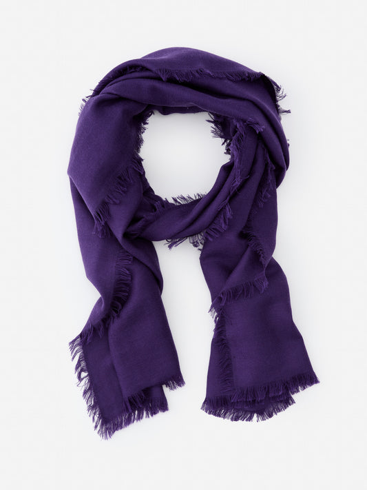 J.McLaughlin Carey wrap in deep purple made with cashmere.