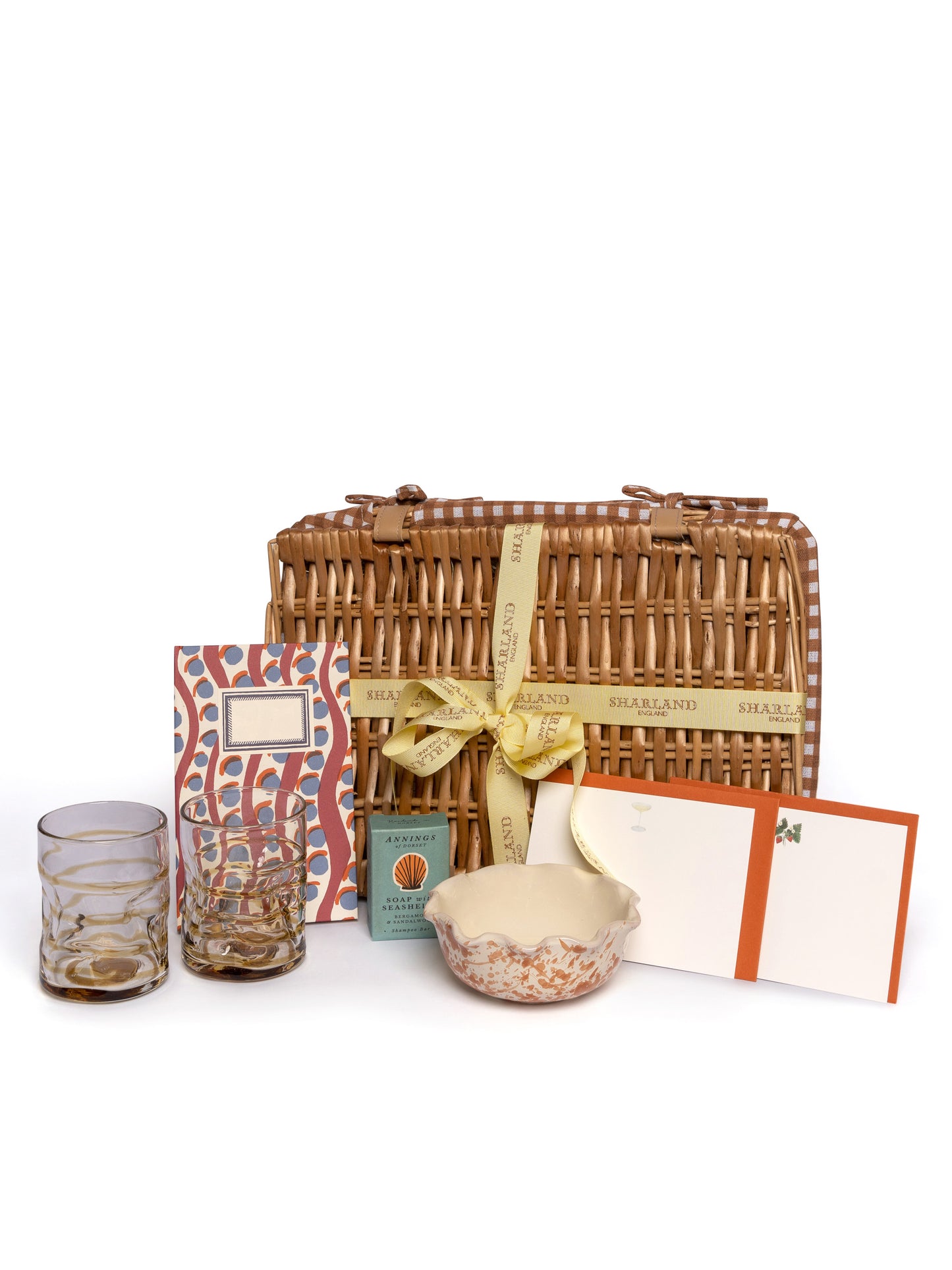 Image of the items included in Sharland England's happy hamper gift basket