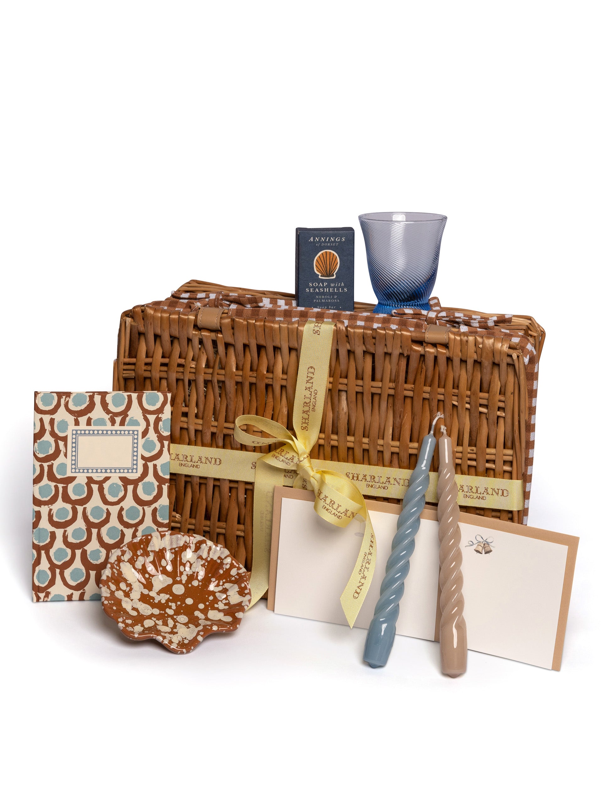 Image of the items included in Sharland England's chic hamper gift basket