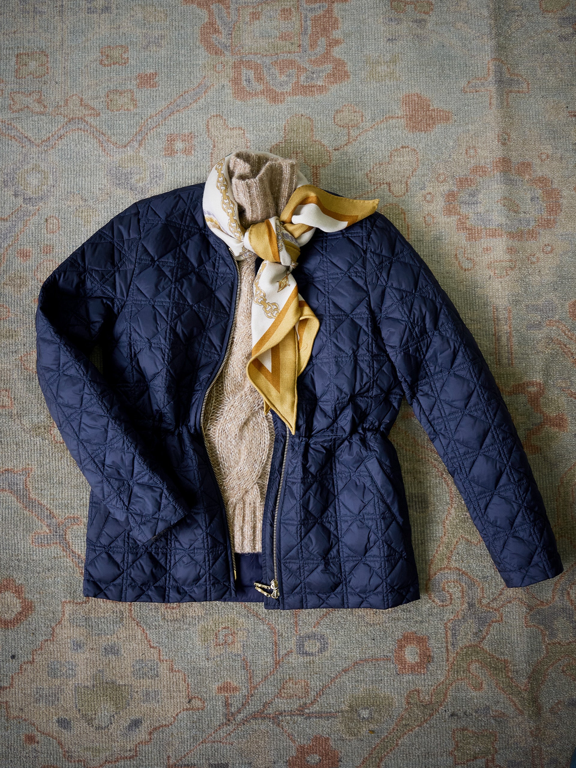 J.McLaughlin Sarita scarf in off white/green/gold made with cashmere/silk. 