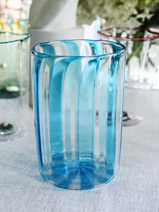 J.McLaughlin Striped Tumbler in light blue made with glass. 