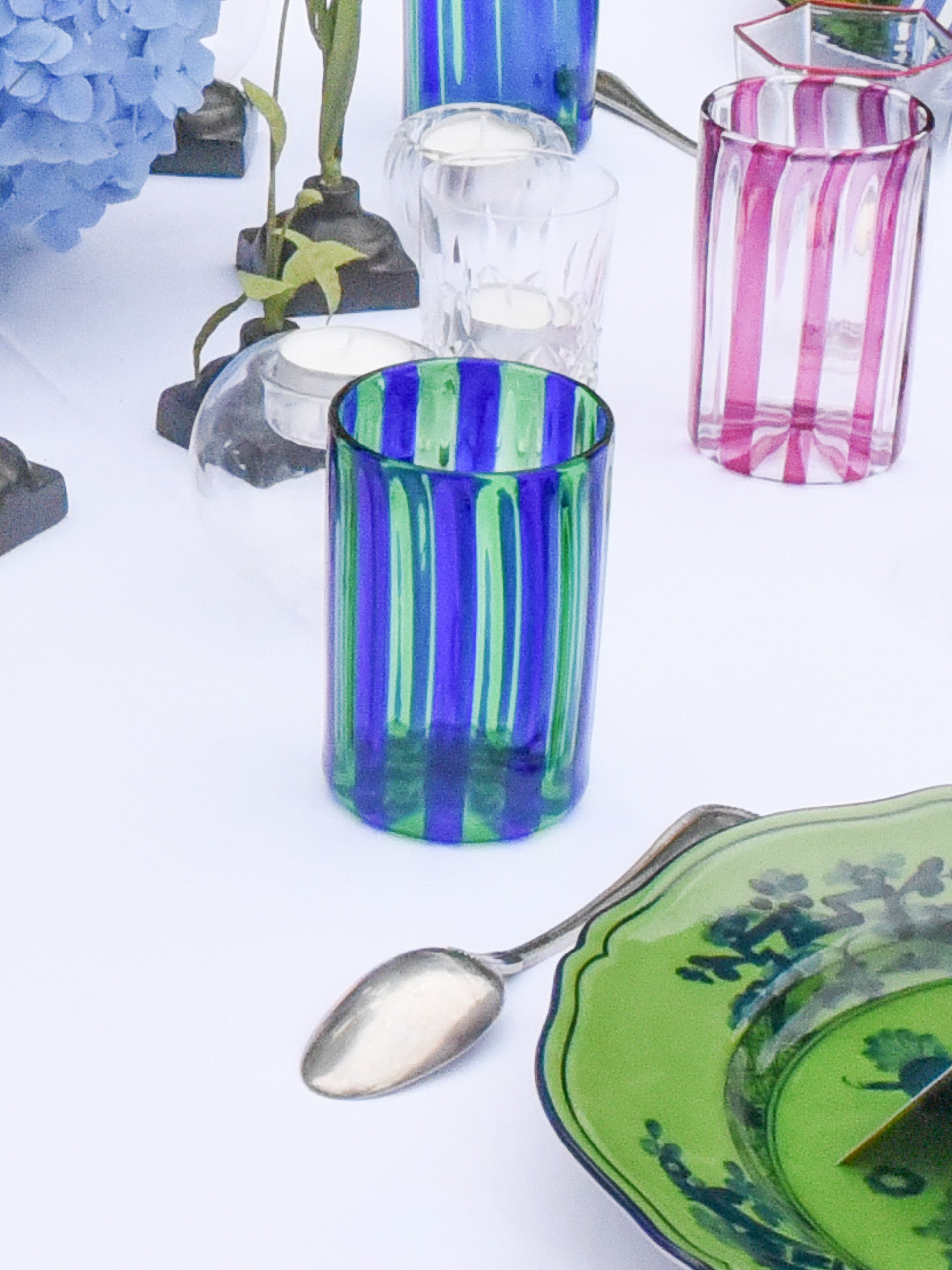 J.McLaughlin Striped Tumblers in blue/green made with glass. 