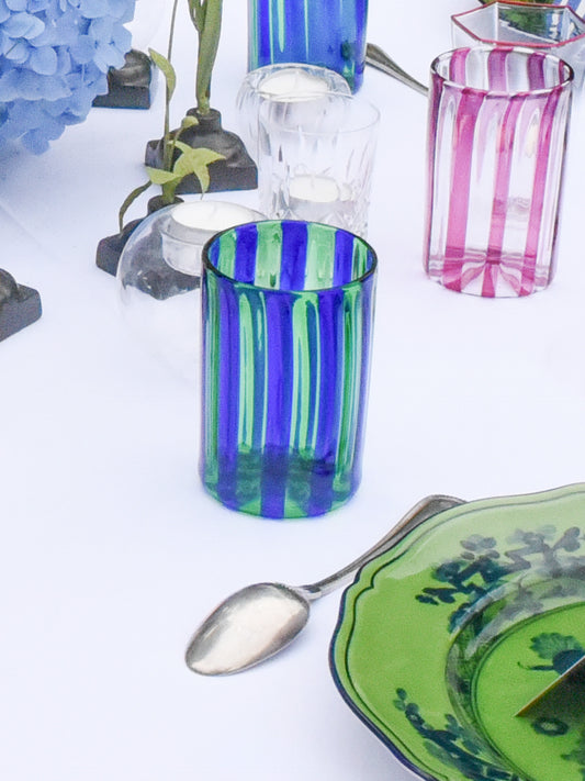 J.McLaughlin Striped Tumblers in blue/green made with glass. 