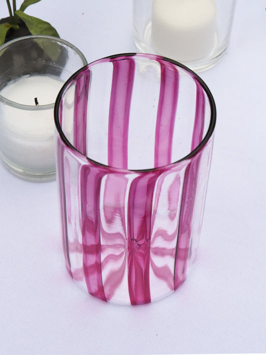 J.McLaughlin Striped Tumbler in ruby red made with glass. 