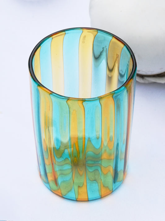 J.McLaughlin Striped Tumblers in topaz green made with glass. 