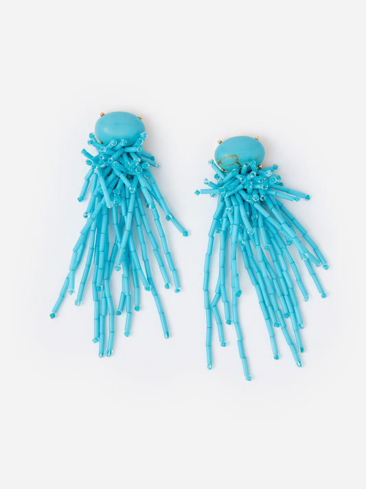 Beaded Tassel Earrings in vibrant turquoise by J.McLaughlin, showcasing effortlessly stylish design and enduring appeal with delicately crafted bead strands.