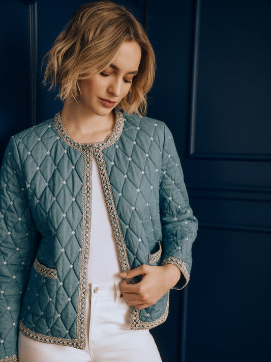 J.McLaughlin Helene jacket in Medium Blue made with Cotton. 