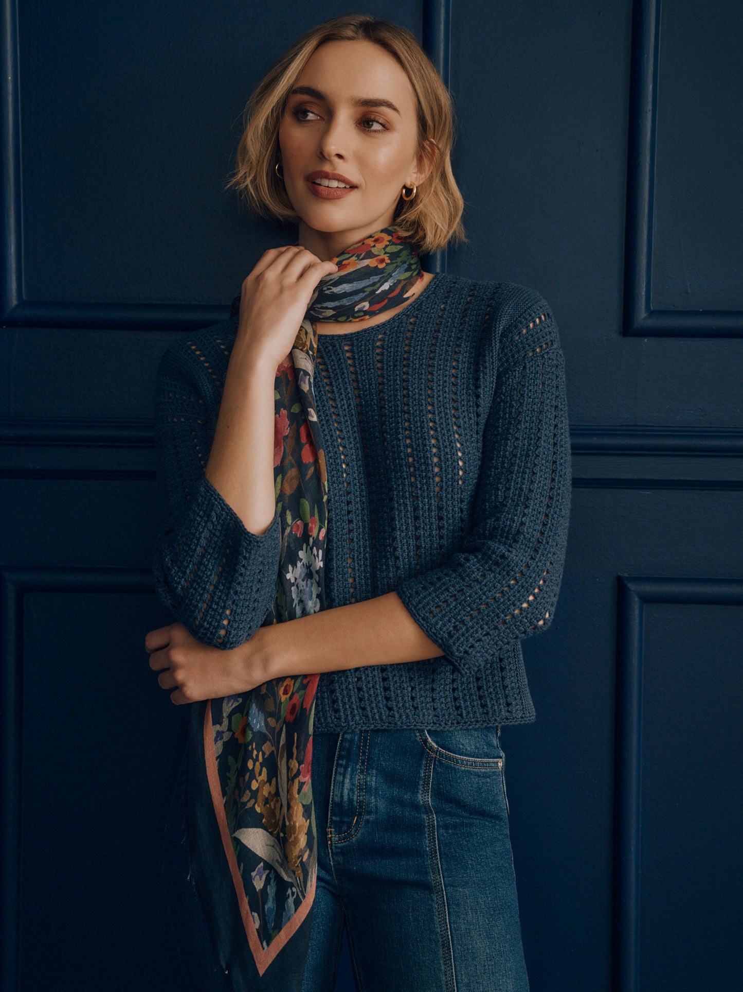 J.McLaughlin Keira sweater in Heather Dark Denim made with Cotton. 