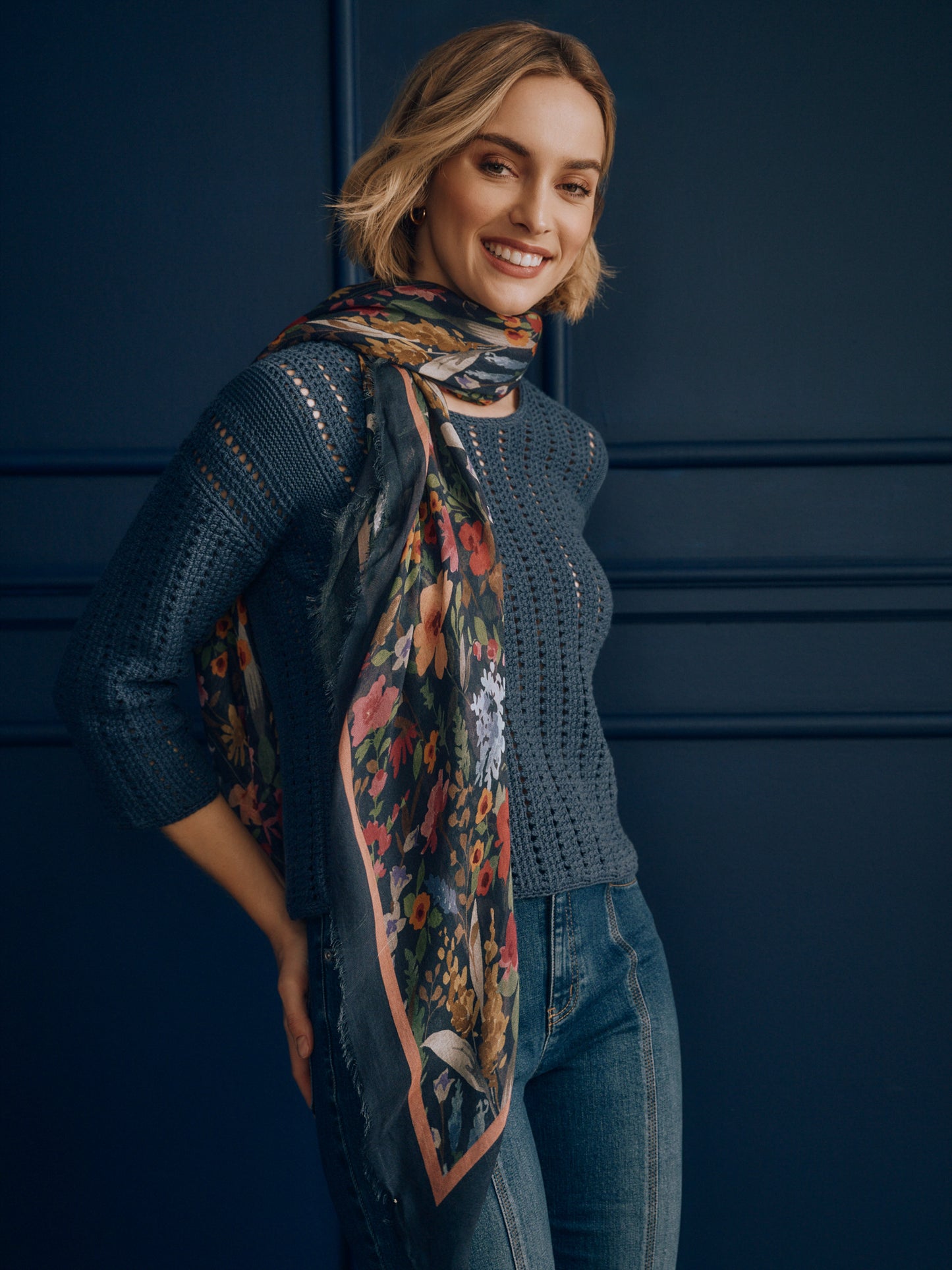 J.McLaughlin Keira sweater in Heather Dark Denim made with Cotton. 