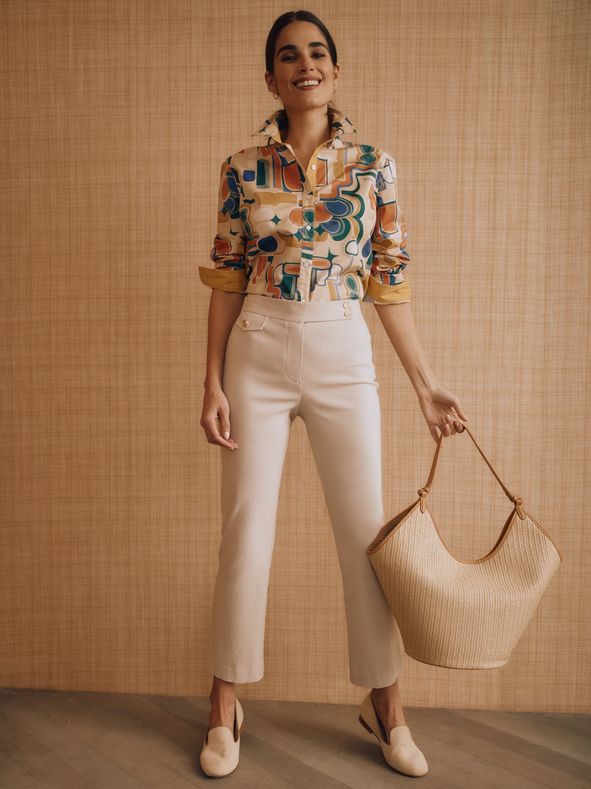 J.McLaughlin Anisa pant in stone made with Amelia Cloth.