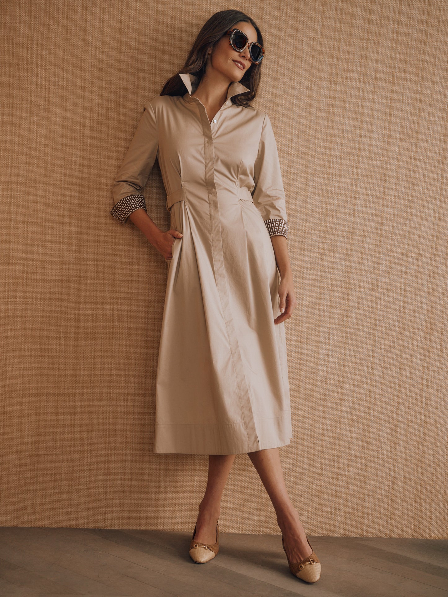 J.McLaughlin Minae dress in Light Sand made with Cotton. 