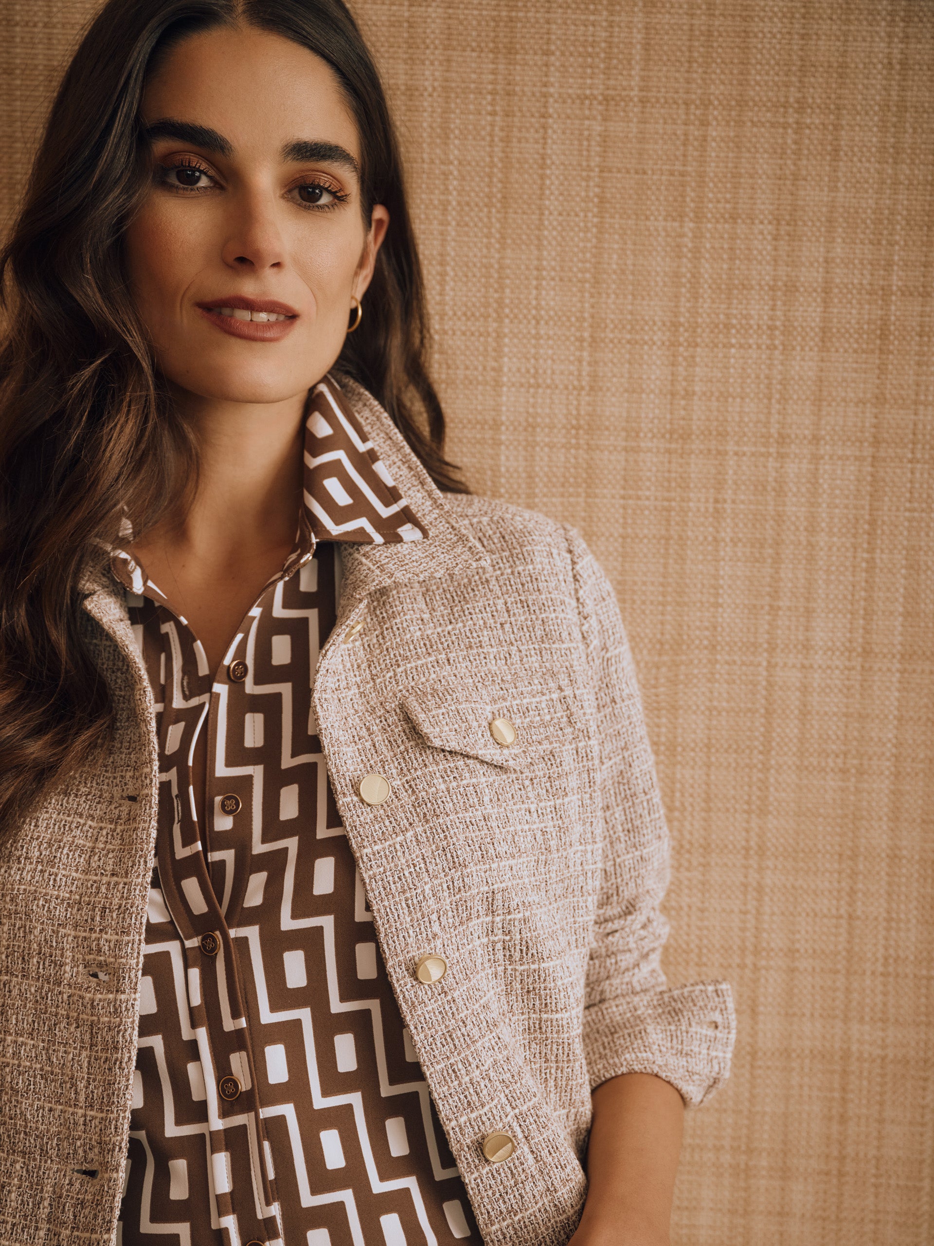 J.McLaughlin Colby jacket in Taupe/Multi made with Cotton. 